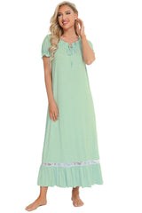 Lace Detail Short Sleeve Lounge Dress - V.I.P Digital Presence