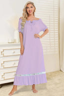 Lace Detail Short Sleeve Lounge Dress - V.I.P Digital Presence