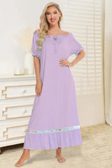 Lace Detail Short Sleeve Lounge Dress - V.I.P Digital Presence