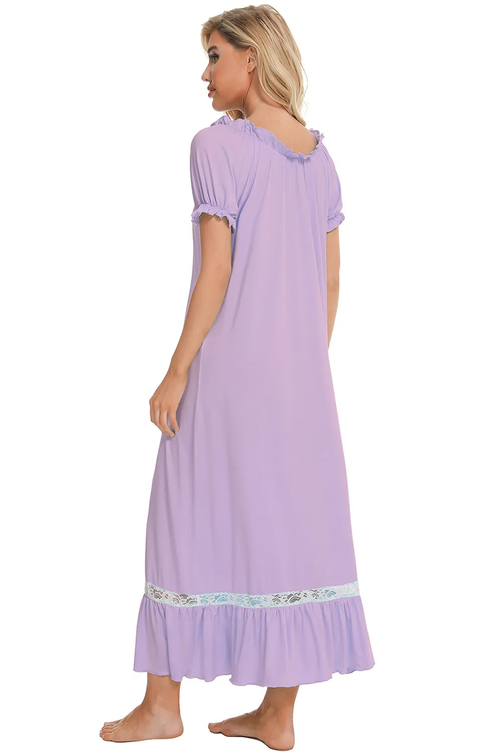 Lace Detail Short Sleeve Lounge Dress - V.I.P Digital Presence