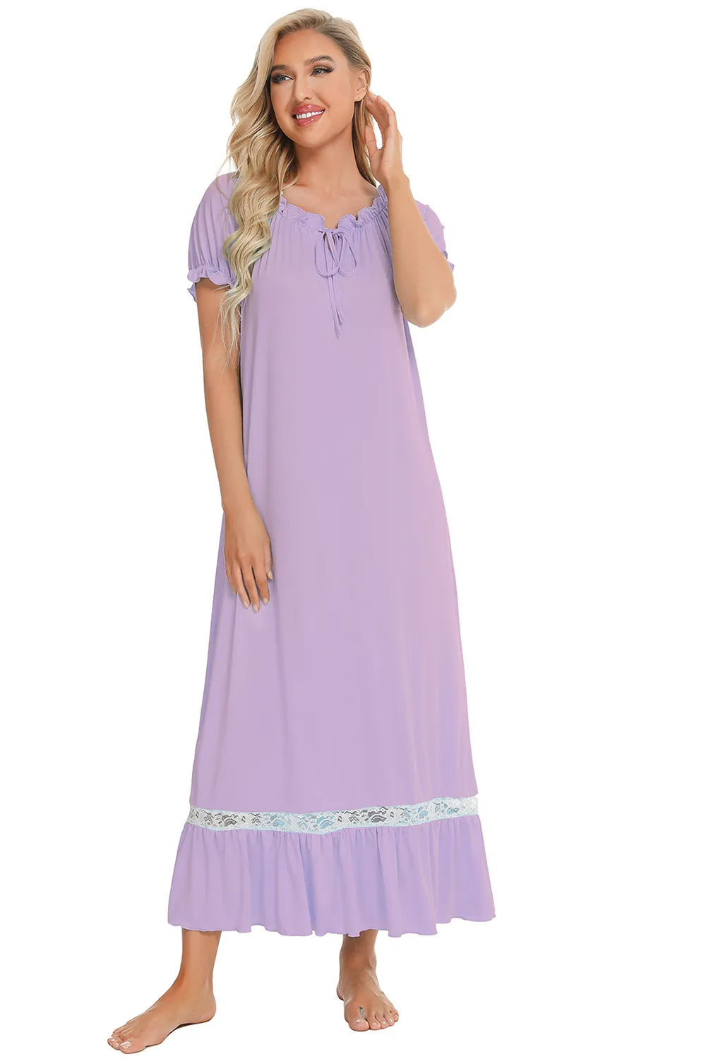 Lace Detail Short Sleeve Lounge Dress - V.I.P Digital Presence