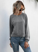 Lace-Up Round Neck Long Sleeve Sweatshirt - V.I.P Digital Presence