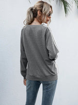 Lace-Up Round Neck Long Sleeve Sweatshirt - V.I.P Digital Presence
