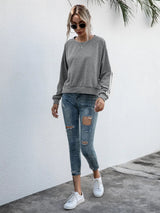 Lace-Up Round Neck Long Sleeve Sweatshirt - V.I.P Digital Presence