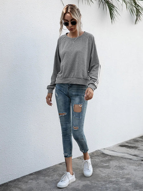 Lace-Up Round Neck Long Sleeve Sweatshirt - V.I.P Digital Presence