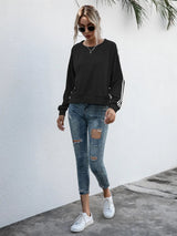 Lace-Up Round Neck Long Sleeve Sweatshirt - V.I.P Digital Presence