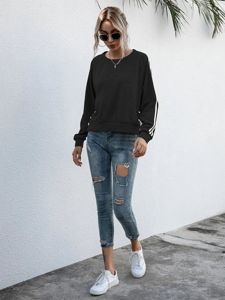 Lace-Up Round Neck Long Sleeve Sweatshirt - V.I.P Digital Presence