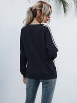 Lace-Up Round Neck Long Sleeve Sweatshirt - V.I.P Digital Presence