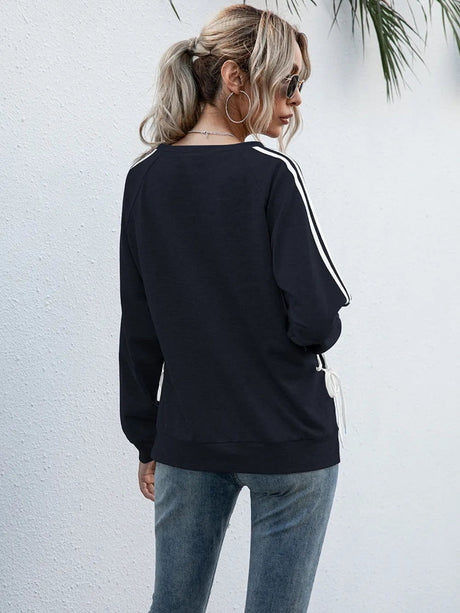 Lace-Up Round Neck Long Sleeve Sweatshirt - V.I.P Digital Presence