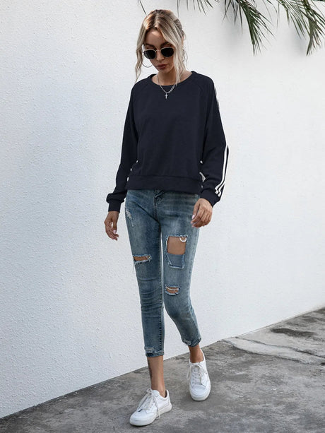 Lace-Up Round Neck Long Sleeve Sweatshirt - V.I.P Digital Presence