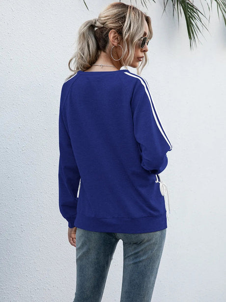 Lace-Up Round Neck Long Sleeve Sweatshirt - V.I.P Digital Presence
