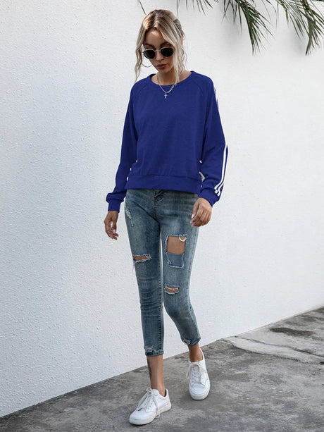 Lace-Up Round Neck Long Sleeve Sweatshirt - V.I.P Digital Presence
