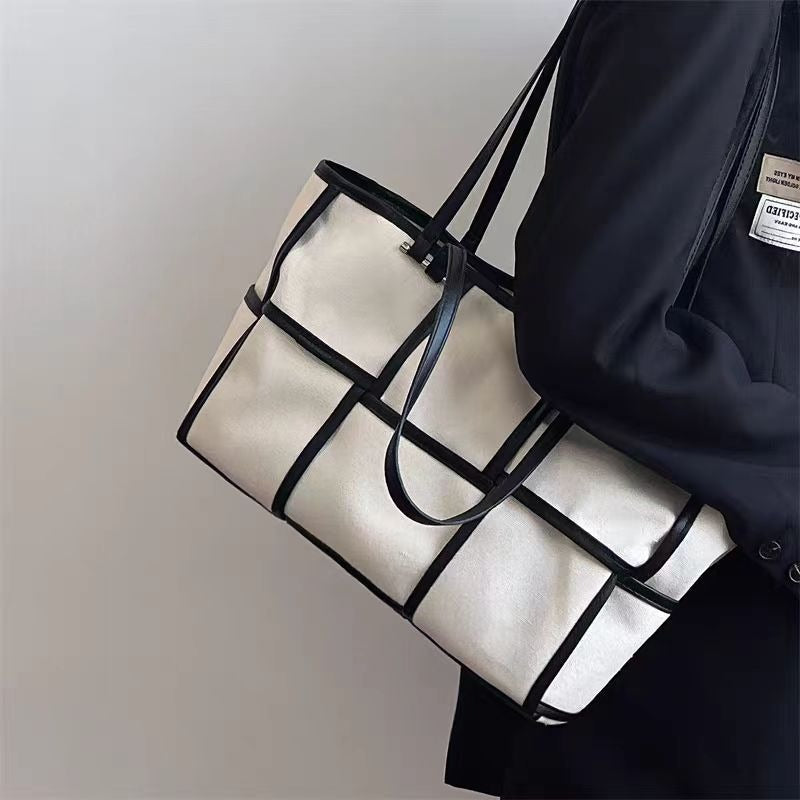 Large-capacity canvas splicing shoulder bag niche Korean style crossbody bag - V.I.P Digital Presence