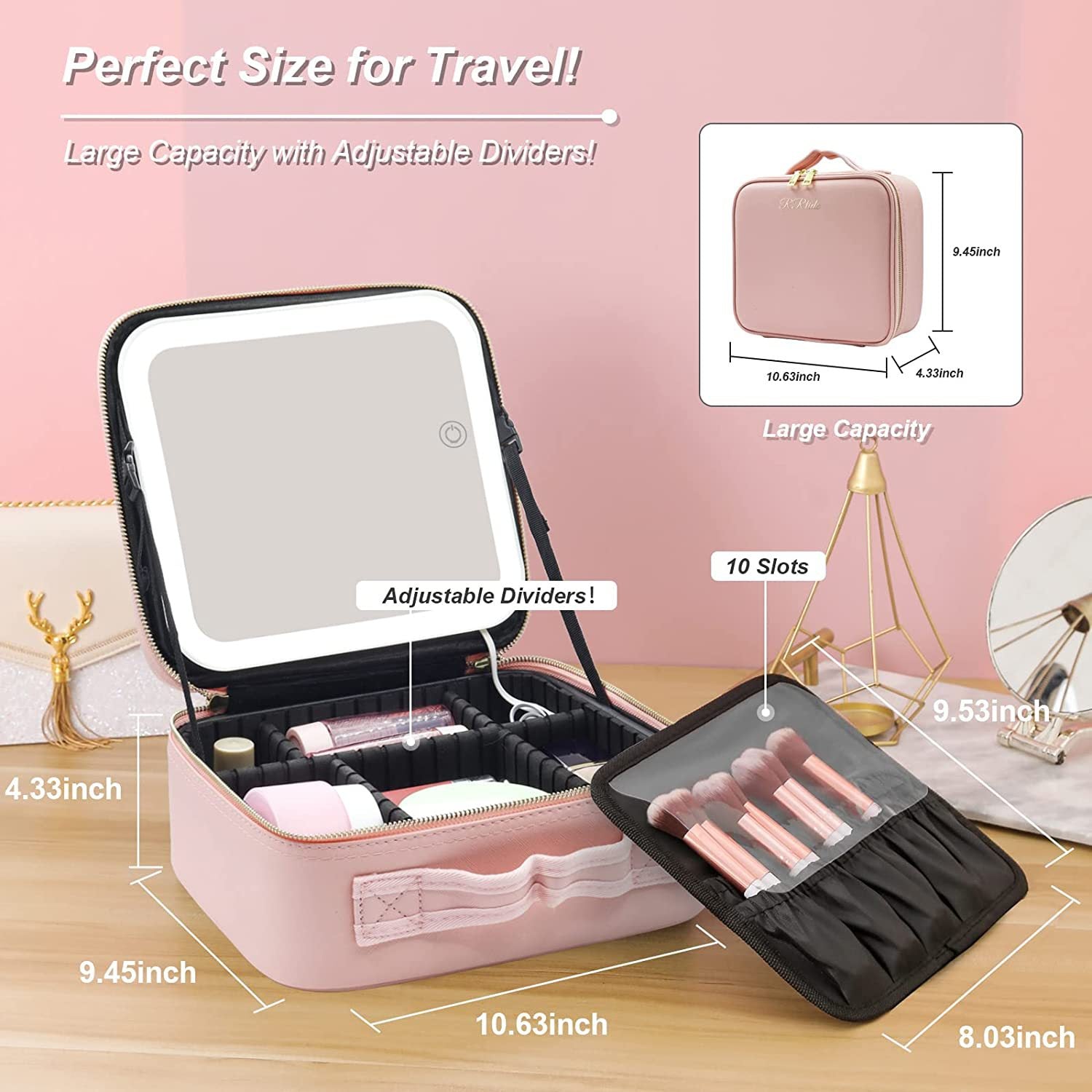 Large capacity LED mirror makeup bag, multifunctional DIY partition storage box, portable waterproof makeup case for women - V.I.P Digital Presence