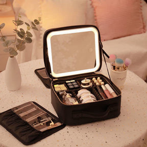 Large capacity LED mirror makeup bag, multifunctional DIY partition storage box, portable waterproof makeup case for women - V.I.P Digital Presence