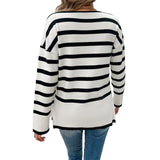 Leisure vacation style contrasting striped long sleeved sweater - V.I.P Digital Presence
