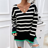 Leisure vacation style contrasting striped long sleeved sweater - V.I.P Digital Presence