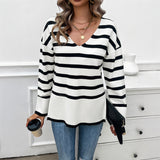 Leisure vacation style contrasting striped long sleeved sweater - V.I.P Digital Presence