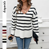 Leisure vacation style contrasting striped long sleeved sweater - V.I.P Digital Presence