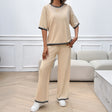 Leisure vacation style simple short sleeved women's straight pants set - V.I.P Digital Presence
