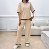 Leisure vacation style simple short sleeved women's straight pants set - V.I.P Digital Presence