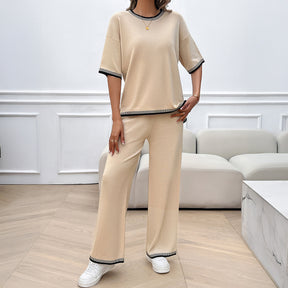 Leisure vacation style simple short sleeved women's straight pants set - V.I.P Digital Presence