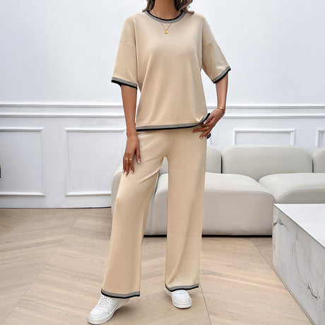 Leisure vacation style simple short sleeved women's straight pants set - V.I.P Digital Presence