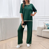 Leisure vacation style simple short sleeved women's straight pants set - V.I.P Digital Presence