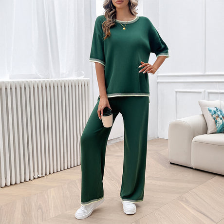 Leisure vacation style simple short sleeved women's straight pants set - V.I.P Digital Presence
