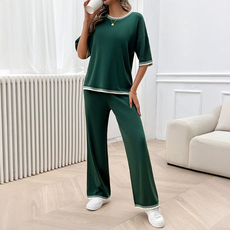 Leisure vacation style simple short sleeved women's straight pants set - V.I.P Digital Presence