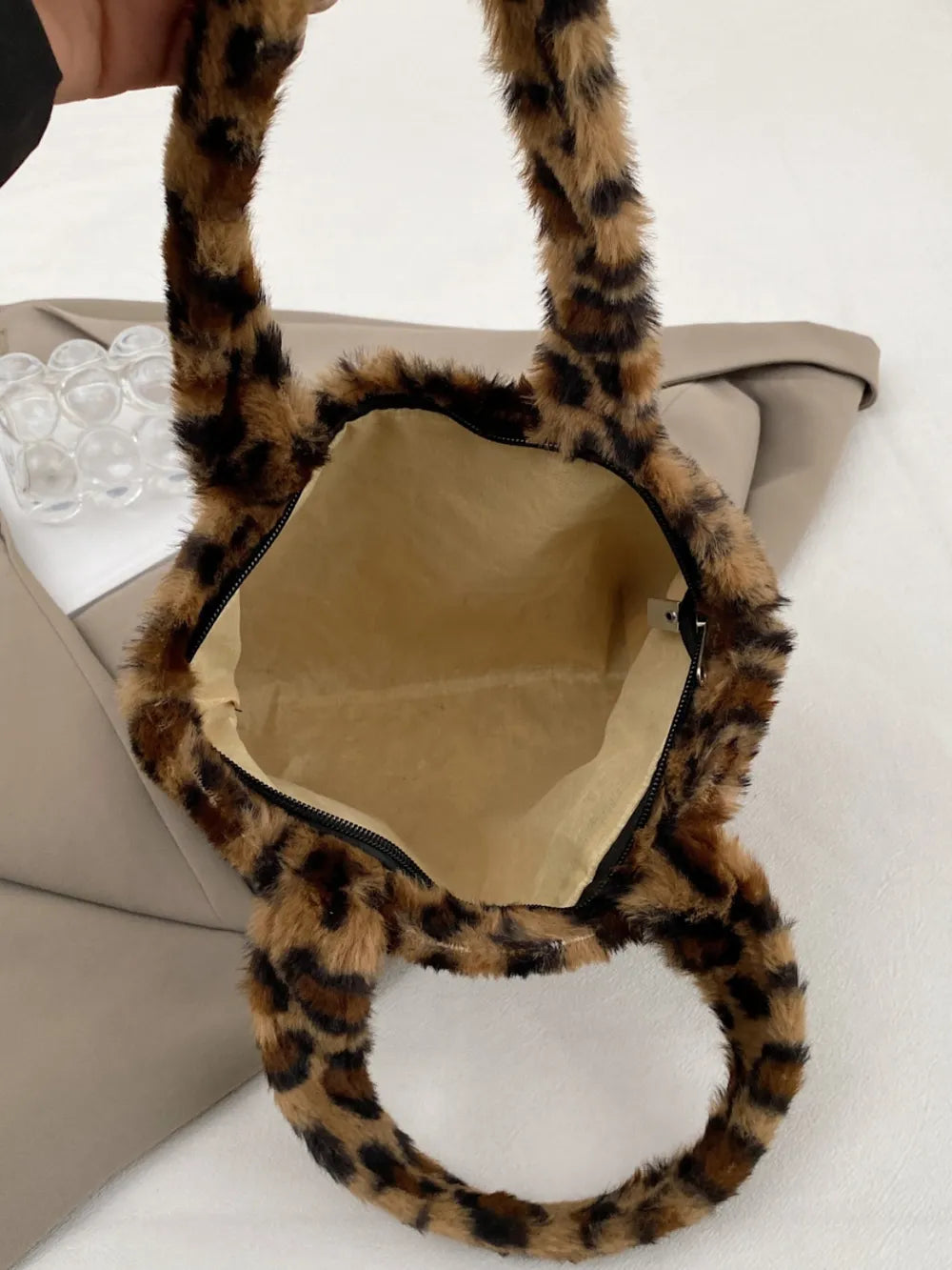 Leopard Fluff Handbag with Zip - V.I.P Digital Presence