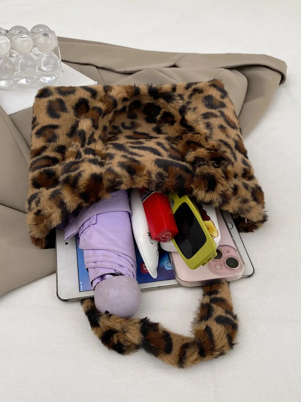 Leopard Fluff Handbag with Zip - V.I.P Digital Presence