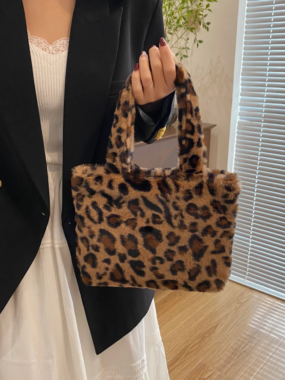 Leopard Fluff Handbag with Zip - V.I.P Digital Presence