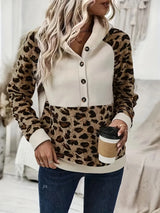 Leopard Half Button Long Sleeve Hoodie - V.I.P Digital Presence