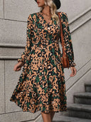 Leopard Notched Flounce Sleeve Midi Dress - V.I.P Digital Presence
