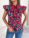 Leopard Tie Neck Cap Sleeve Blouse - V.I.P Digital Presence