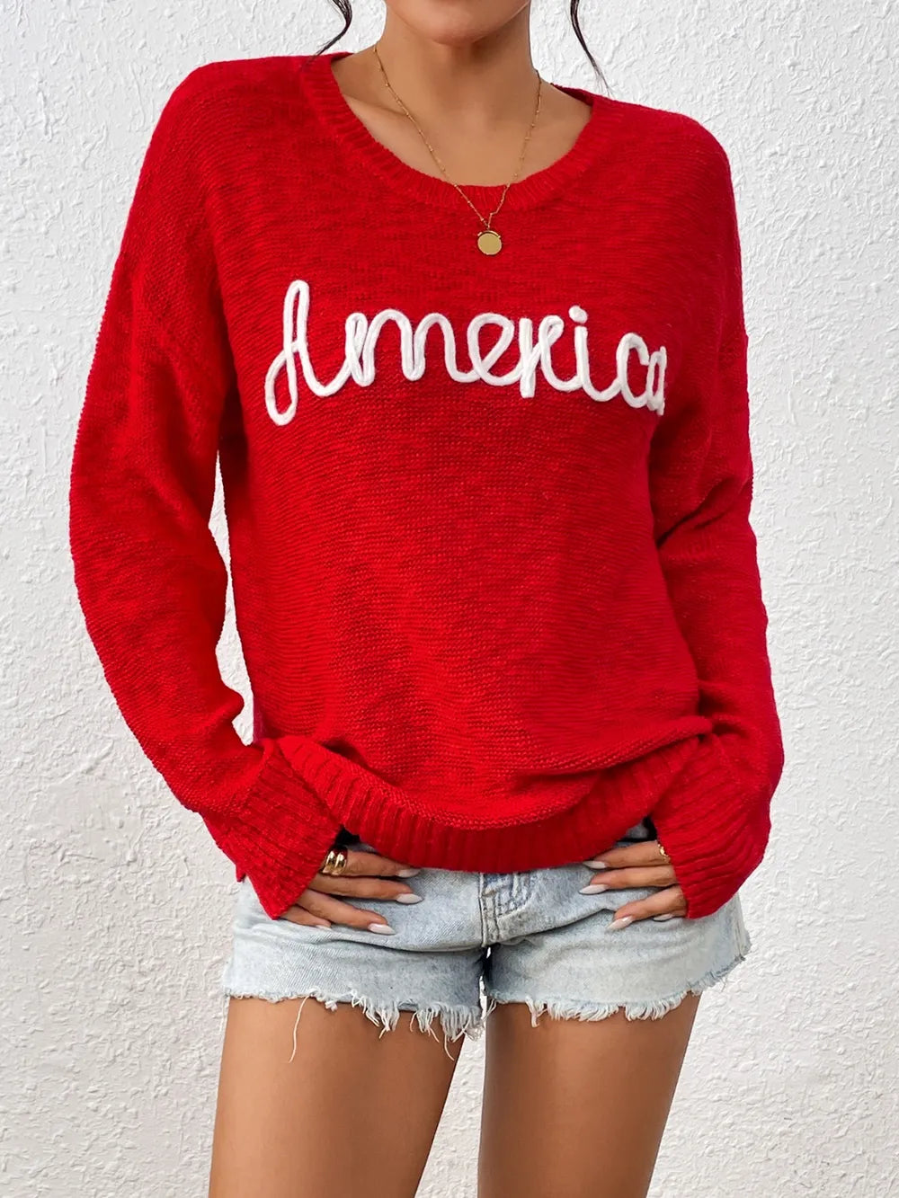 Letter Round Neck Long Sleeve Sweater - V.I.P Digital Presence