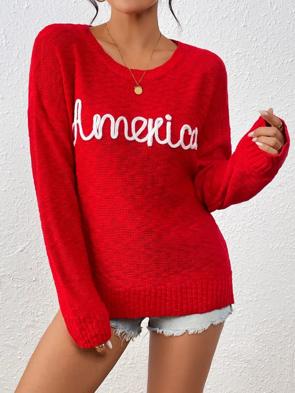 Letter Round Neck Long Sleeve Sweater - V.I.P Digital Presence