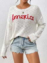 Letter Round Neck Long Sleeve Sweater - V.I.P Digital Presence