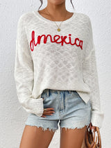 Letter Round Neck Long Sleeve Sweater - V.I.P Digital Presence