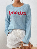 Letter Round Neck Long Sleeve Sweater - V.I.P Digital Presence