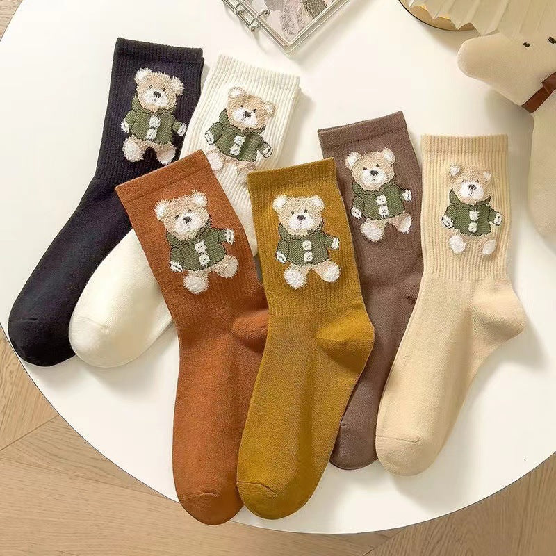 Little Bear Socks, Children's Middle Socks, Spring and Autumn Ins Trendy, Cute, Versatile, Fresh Japanese Coffee Color, Outerwear Long Socks, Autumn and Winter - V.I.P Digital Presence