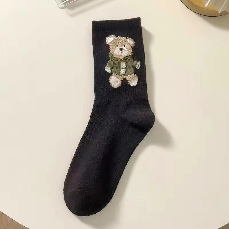 Little Bear Socks, Children's Middle Socks, Spring and Autumn Ins Trendy, Cute, Versatile, Fresh Japanese Coffee Color, Outerwear Long Socks, Autumn and Winter - V.I.P Digital Presence