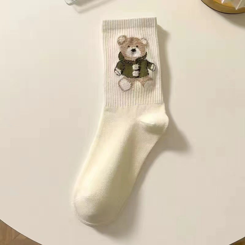 Little Bear Socks, Children's Middle Socks, Spring and Autumn Ins Trendy, Cute, Versatile, Fresh Japanese Coffee Color, Outerwear Long Socks, Autumn and Winter - V.I.P Digital Presence