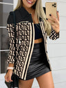 Long sleeved button color blocked printed lapel commuter suit for women - V.I.P Digital Presence