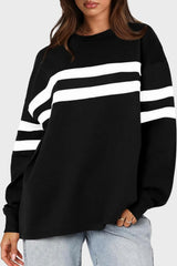 Lovelet Striped Round Neck Dropped Shoulder Sweatshirt - V.I.P Digital Presence