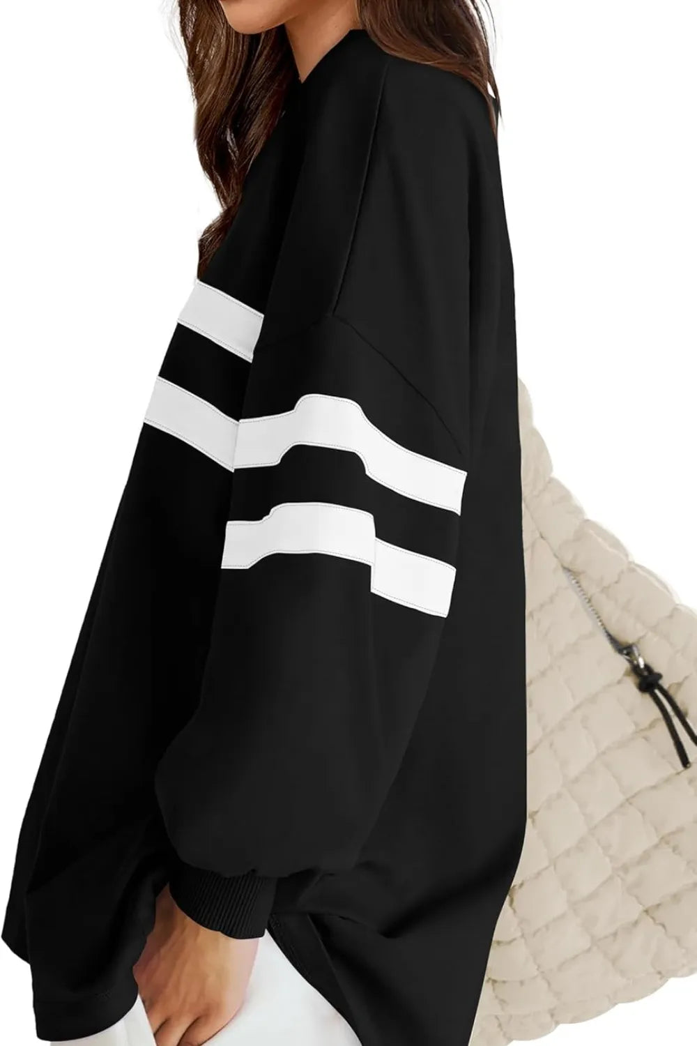 Lovelet Striped Round Neck Dropped Shoulder Sweatshirt - V.I.P Digital Presence