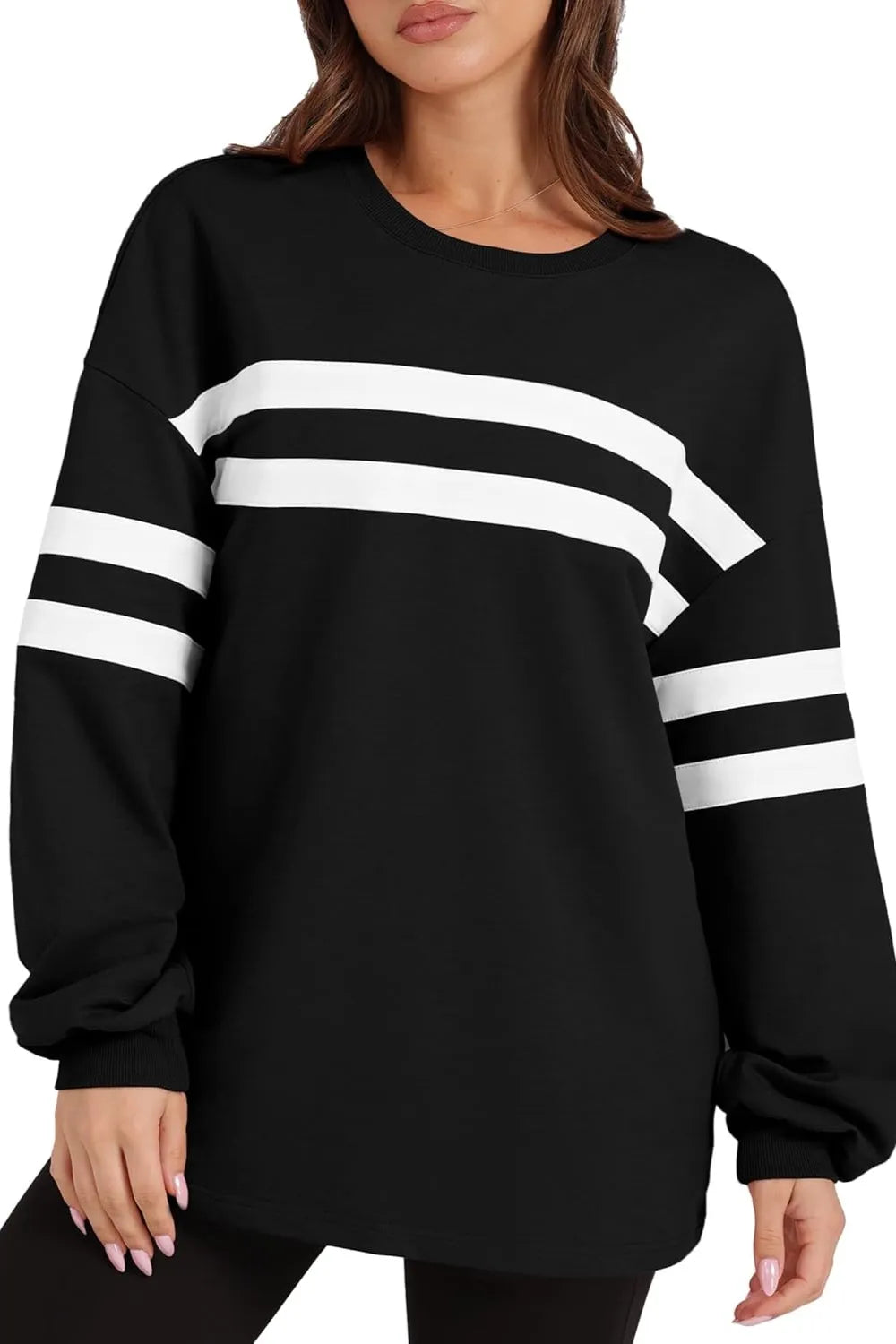 Lovelet Striped Round Neck Dropped Shoulder Sweatshirt - V.I.P Digital Presence