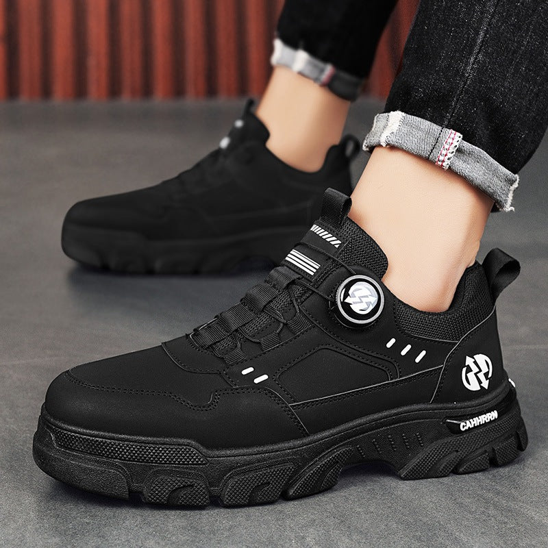 Low cut workwear Martin shoes men's casual leather sneakers trendy shoes men's rotating buttons - V.I.P Digital Presence