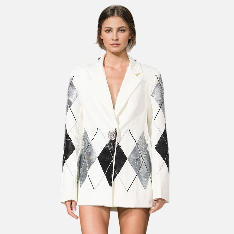 Luxury casual small suit with fashionable patchwork sequin design one button suit jacket for women - V.I.P Digital Presence